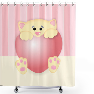 Personality  Vector Illustration Of A Cat With Big Heart. Shower Curtains