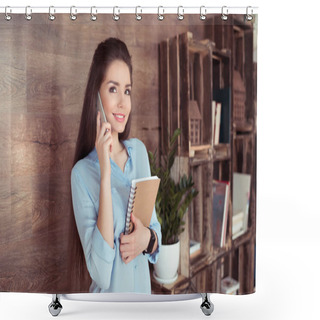 Personality  Attractive Businesswoman Using Smartphone Shower Curtains