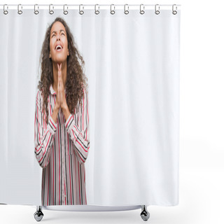 Personality  Beautiful Young Hispanic Woman Begging And Praying With Hands Together With Hope Expression On Face Very Emotional And Worried. Asking For Forgiveness. Religion Concept. Shower Curtains