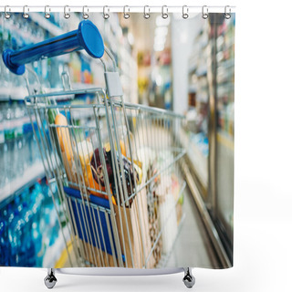 Personality  Shopping Cart With Purchases In Supermarket Shower Curtains