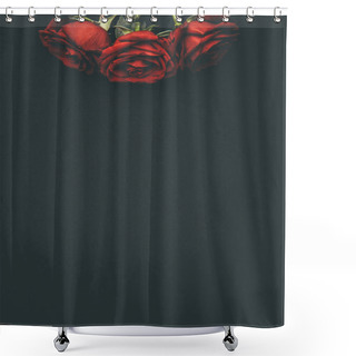 Personality  Bouquet Of Blooming Red Roses Isolated On Black Shower Curtains