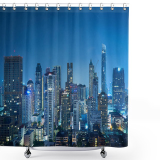 Personality  Cityscape Night View Of Bangkok Modern Office Business Buildings And High Skyscrapers In Business District At Bangkok,Thailand. Shower Curtains