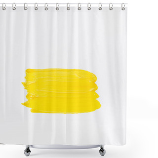 Personality  Top View Of Abstract Colorful Yellow Paint Brushstrokes On White Background Shower Curtains