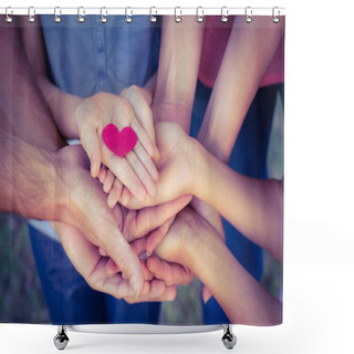 Personality  Happy Family In The Park Holding A Heart Shower Curtains