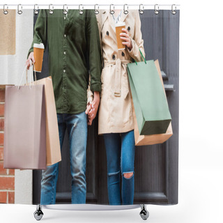 Personality  Couple With Shopping Bags On Street Shower Curtains
