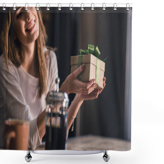 Personality  Young Woman With Gift Box Shower Curtains