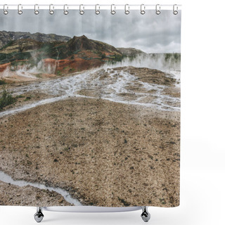 Personality  Landscape With Volcanic Vents Under Cloudy Sky In Haukadalur Valley In Iceland Shower Curtains