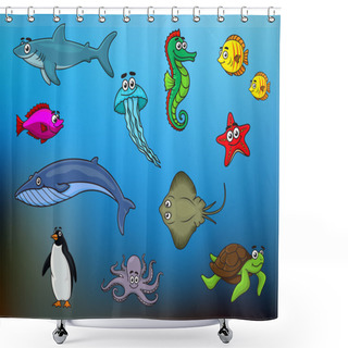 Personality  Cartoon Happy Smiling Sea Animals Characters Shower Curtains