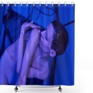 Personality  Science Fiction Concept, Humanoid, Alien, Space Traveler In Experimental Science Center Shower Curtains
