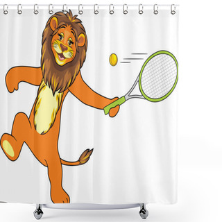 Personality  Happy Smiling Lion Plays Tennis Shower Curtains