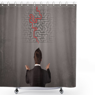 Personality  Business Man Looking At A Maze And The Way Out  Shower Curtains