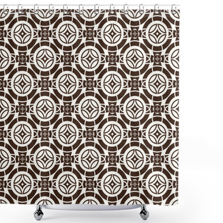 Personality  Seamless Vector Pattern In Traditional Asian Style. Japanese Sacred Symbol. Rhombus In A Circle. Black On Beige. Vector Color Background. Shower Curtains