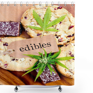 Personality  Marijuana - Cannabis - Medicinal Edibles - Cookies & Coconut Brownies, With Tag And Leaf Shower Curtains