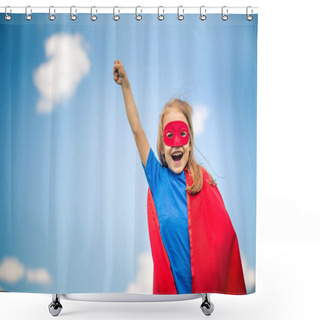 Personality  Funny Little Girl Playing Power Super Hero. Shower Curtains