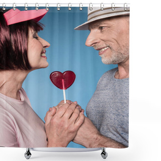 Personality  Elderly Couple Holding Hands With Lollipop Shower Curtains