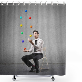 Personality  Businessman Acting Like A Juggler Shower Curtains