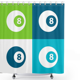 Personality  Black Eight Billiard Ball Flat Four Color Minimal Icon Set Shower Curtains