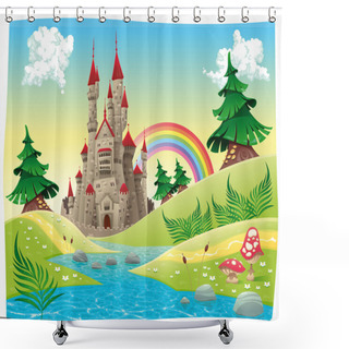 Personality  Panorama With Castle. Shower Curtains