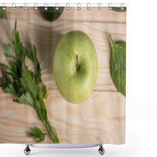 Personality  Apple With Parsley On Wooden Table Shower Curtains