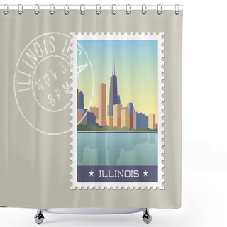 Personality  Illinois Vector Illustration Of Chicago Skyline On Lake Michigan. Shower Curtains