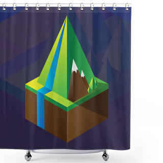 Personality  Square Maquette Of Mountains Shower Curtains