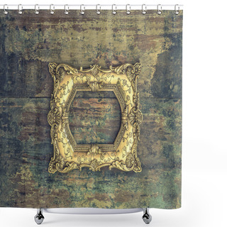 Personality  Baroque Golden Frame On Wooden Background. Grunge Texture Shower Curtains