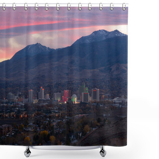Personality  Reno Nevada Gambling City Evening Sunset Skyline Sunflower Mountains Shower Curtains