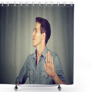 Personality  Angry Man With Bad Attitude Giving Talk To Hand Gesture  Shower Curtains