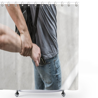 Personality  Cropped View Of Man Catched Robbery Which Pickpocketing His Wallet  Shower Curtains