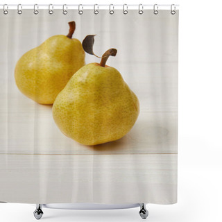Personality  Raw Organic Yellow Pears On Wooden Background Shower Curtains