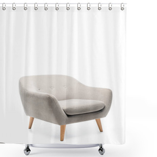 Personality  Comfortable Grey Modern Armchair Isolated On White Shower Curtains