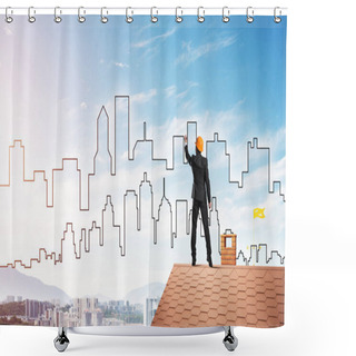 Personality  Engineer Man Drawing City Shower Curtains