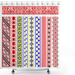 Personality  Set Of Pixelized Pattern Vyshyvanka Traditional Ukrainian Seamless Pattern Slavic Ornament And Embroidery Shower Curtains