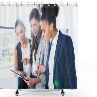 Personality  Multiethnic Businesswomen With Clipboard Shower Curtains