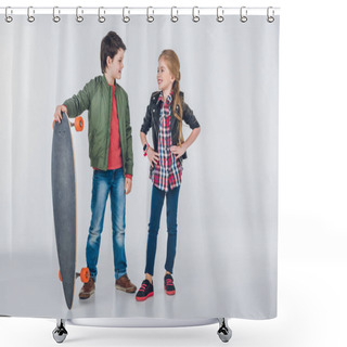 Personality  Boy And Girl With Skateboard Shower Curtains
