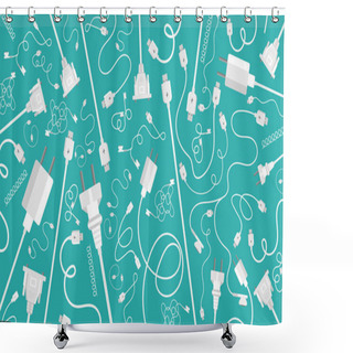 Personality  Cable Background. Technology And Connection Concept. Flat Vector Illustration Shower Curtains