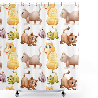 Personality  Seamless Different Positions Of Cute Cats Shower Curtains
