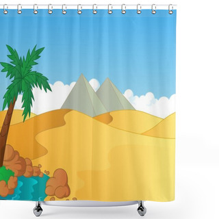 Personality  Cartoon Illustration Of Small Oasis In The Desert Shower Curtains