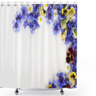 Personality  Top View Of Beautiful Flowers On White Background Shower Curtains