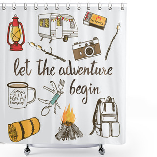 Personality  Hand Drawn Camping Set Shower Curtains