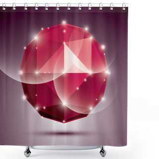 Personality  Abstract 3D Ruby Festive Sphere With Sparkles, Red Twinkle Disco Shower Curtains