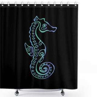 Personality  Color Neon Illustration Of A Sea Animal. Sea Horse. Shower Curtains