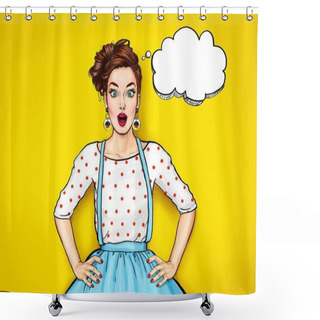 Personality  Surprised Young Sexy Woman With Open Mouth.Comic Woman. Gossip Girl. Amazed Women. Pop Art Girl. Suspenders, Flirting, Wow, Omg, Yes, Sexy Woman, Joyful, Cute, Birthday, Hipster, Art, New Collection Shower Curtains