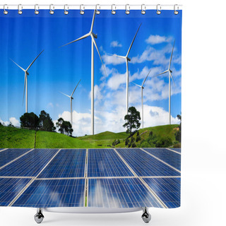 Personality  Solar Panel And Wind Turbine Farm Clean Energy. Shower Curtains