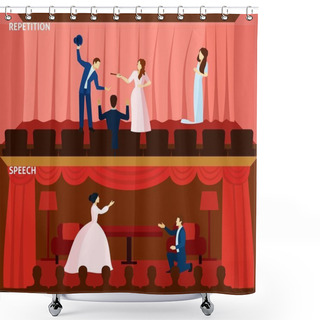 Personality  Theater Performance 2 Flat Banners Composition Shower Curtains