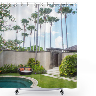 Personality  The Round Rattan Chair Next To The Pool, Tropical Paradise, Summer Vacation Concept Shower Curtains