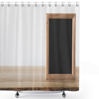 Personality  One Empty Blackboard On Wooden Table On White  Shower Curtains