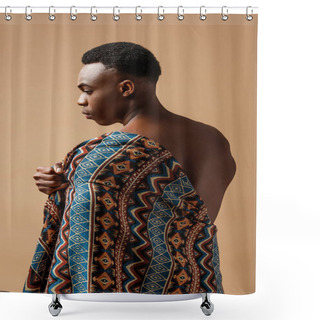 Personality  Sexy Naked Tribal Afro Man Covered In Blanket Posing Isolated On Beige Shower Curtains