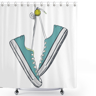 Personality  Pair Of Blue Sneakers Shower Curtains