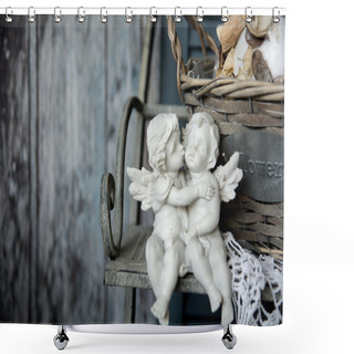 Personality  Figurines Angels Sitting On A Bench Shower Curtains